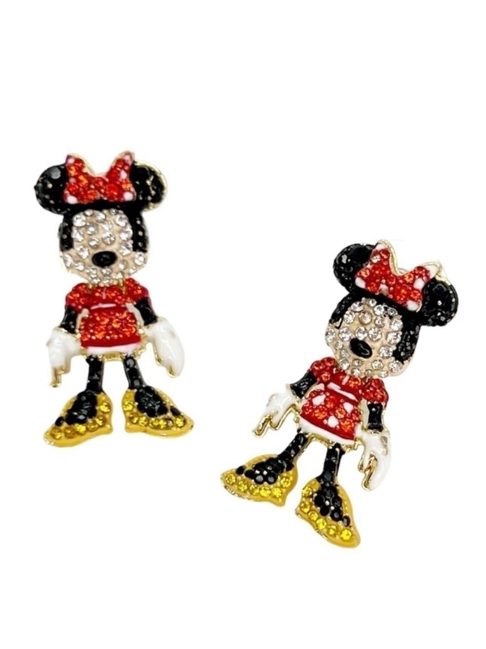 Disney x Baublebar Minnie Mouse Earrings Red Black Gold Crystals Dangle New NWT